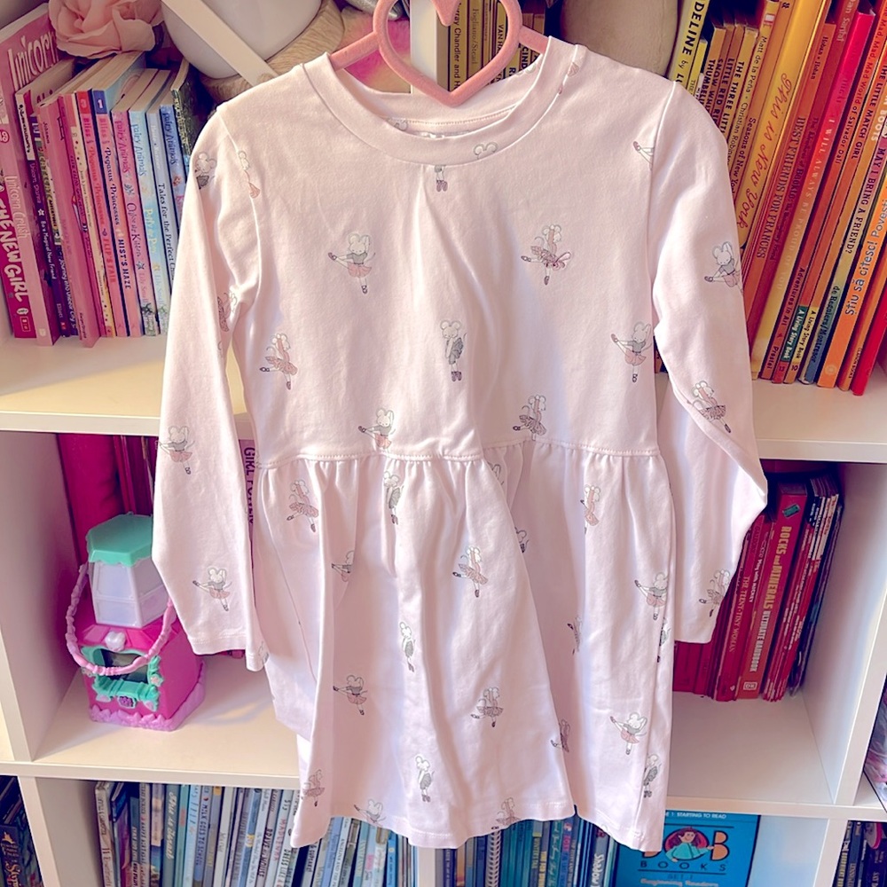 Livly mouse ballerina long sleeve cotton dress light pink size 5-6 year old